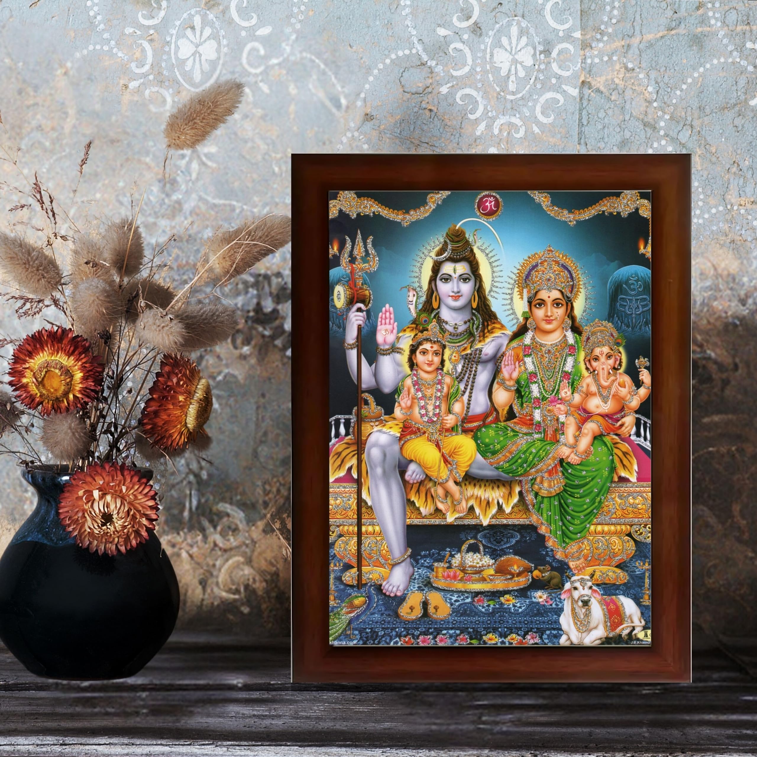 CRAFT QUEST Shiv Parivar Religious Wood Wall Mount Rectangular Photo Frame With Acrylic Glass