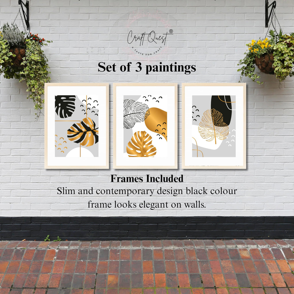 CRAFT QUEST Wall Art Decor Paintings | Set of 3 Abstract Wall Art Frames for Home Decoration | Ideal for Living Room, Bedrooms & Offices