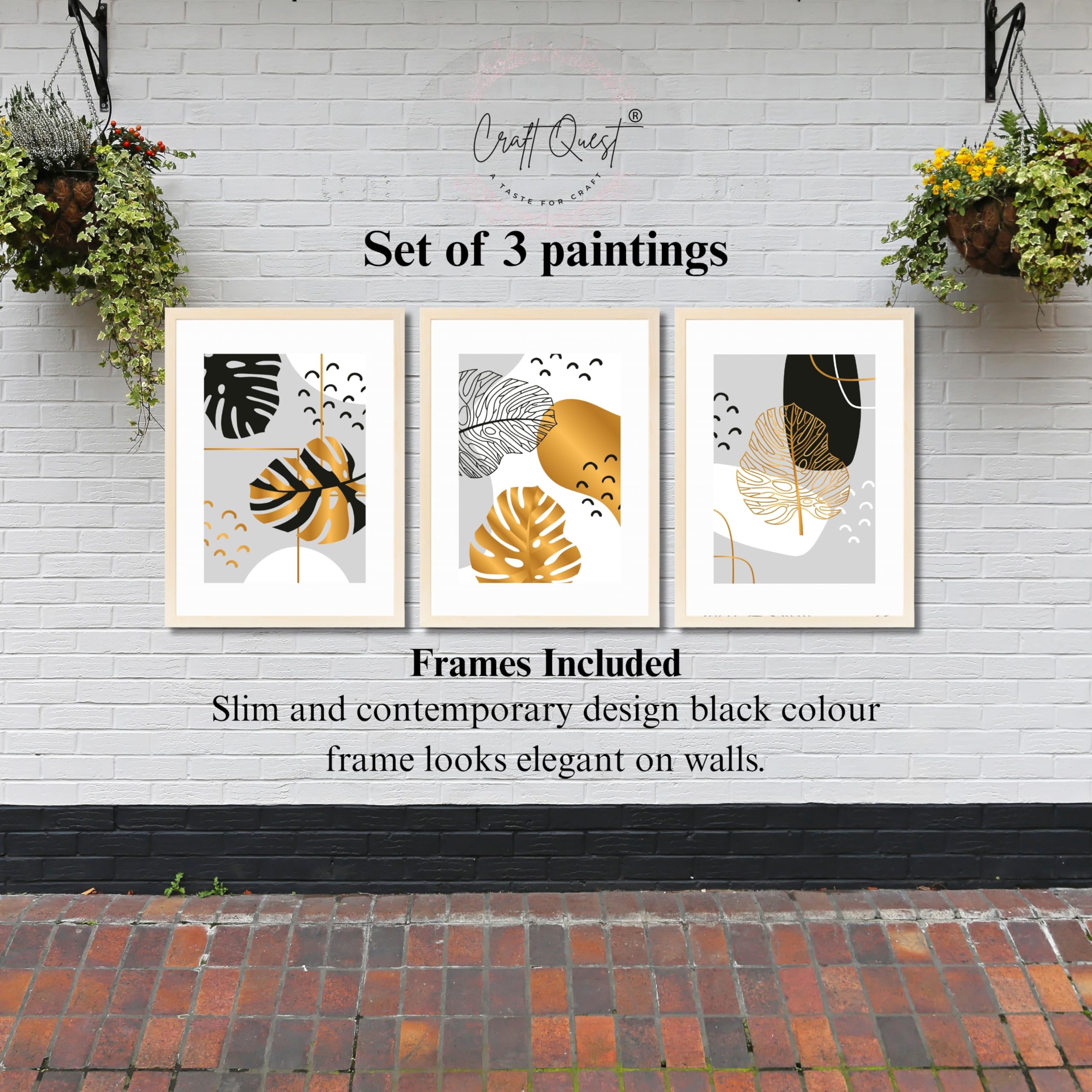 CRAFT QUEST Wall Art Decor Paintings | Set of 3 Abstract Wall Art Frames for Home Decoration | Ideal for Living Room, Bedrooms & Offices