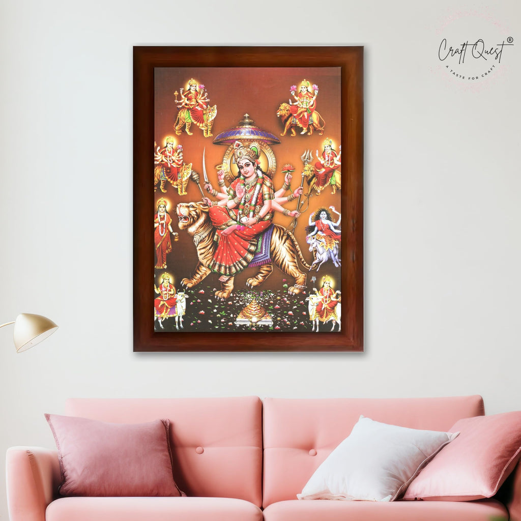 CRAFT QUEST Durga Maa Mata Goddess Nav Navadurga Navdurga Wall Painting Photo Framed, Blessing Hindu Wall Decor