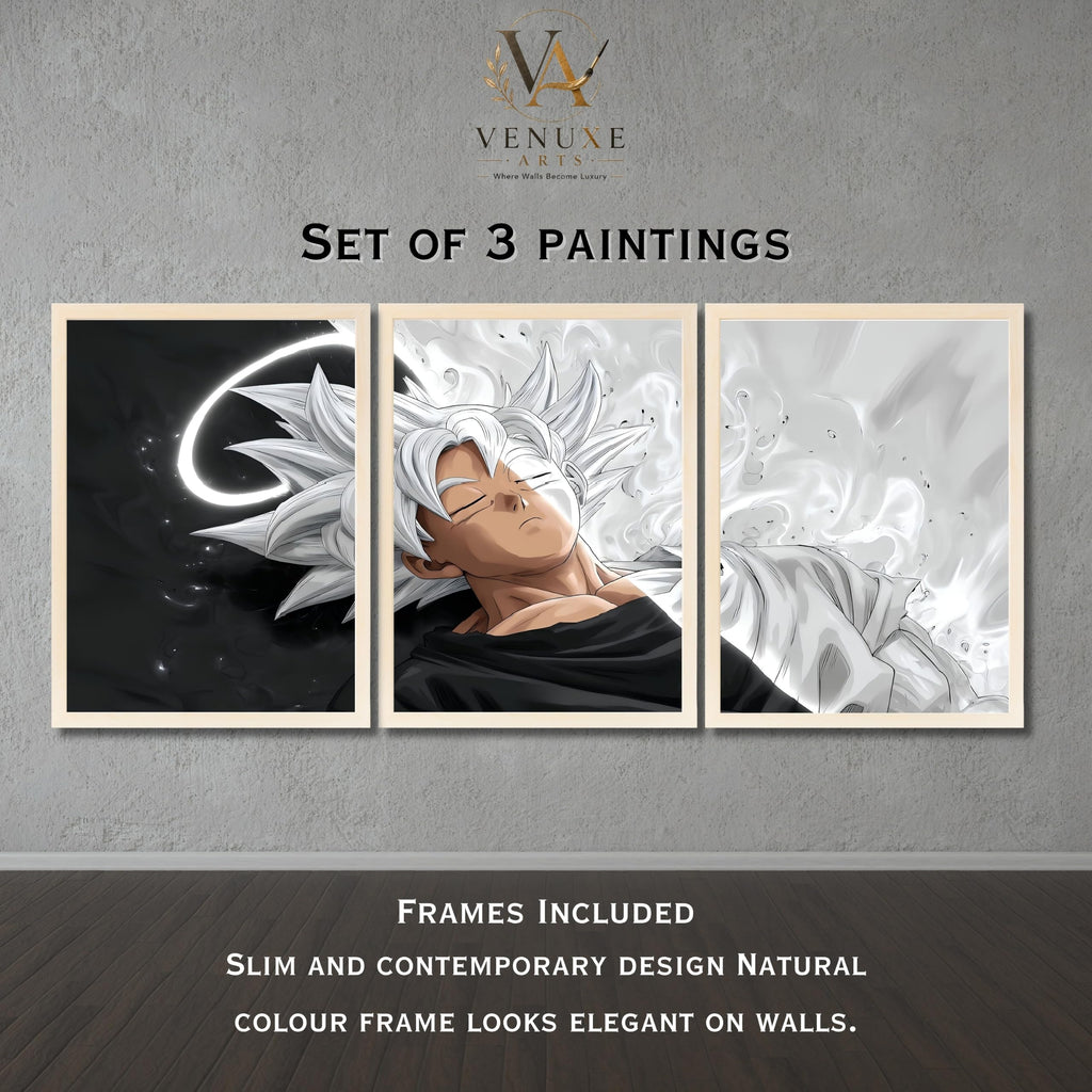 VENUXE ARTS Set Of 3 Anime Characters Wall Framed |Anime Characters Framed Poster for Living Room Bedroom Gaming Room Studio Wall Decor