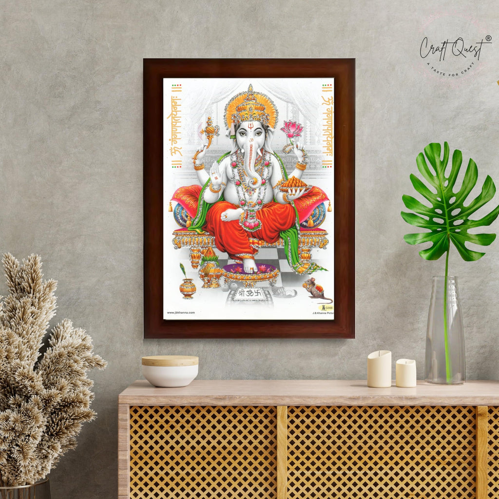 CRAFT QUEST Lord Ganpati Modern Wall Art Painting With Frame For Pooja, Home and Office Decor Item