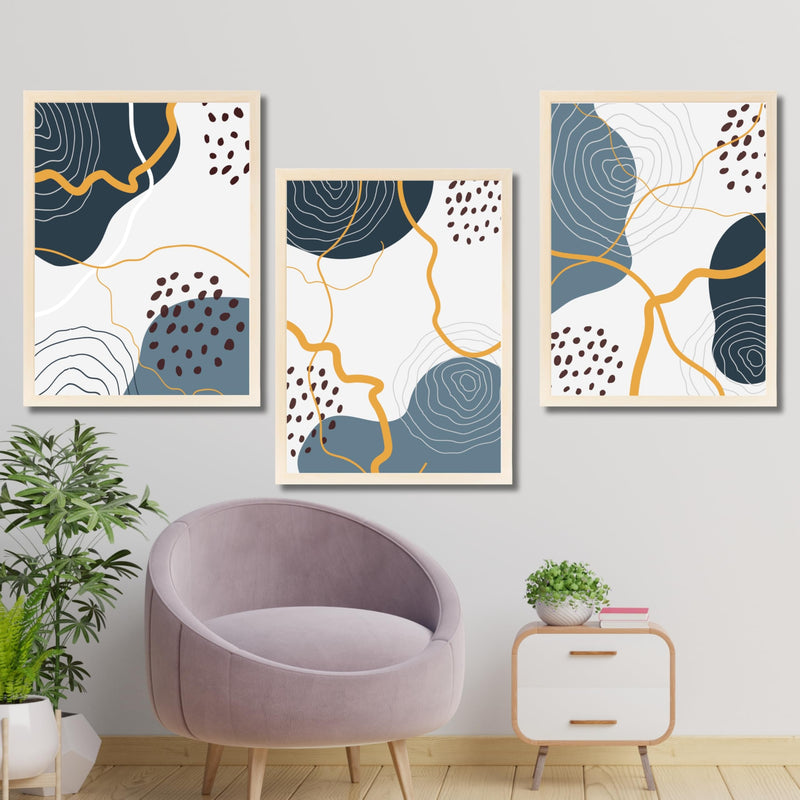 CRAFT QUEST Abstract Modern Shapes Wall Art | Set of 3 Frames for Home Decoration | Ideal for Living Room, Bedroom & Offices