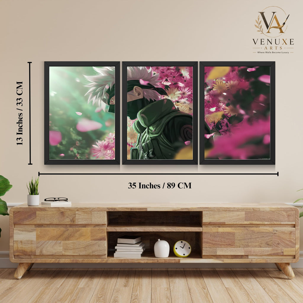 VENUXE ARTS Set Of 3 Anime Characters Wall Framed |Anime Characters Framed Poster for Living Room Bedroom Gaming Room Studio Wall Decor