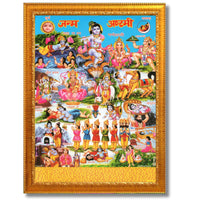 CRAFT QUEST Krishna Janmashtami Photo with Frame, Janmashtami Painting, Hindu God Wall Art, Spiritual Photo for Home Decor, Pooja Room,