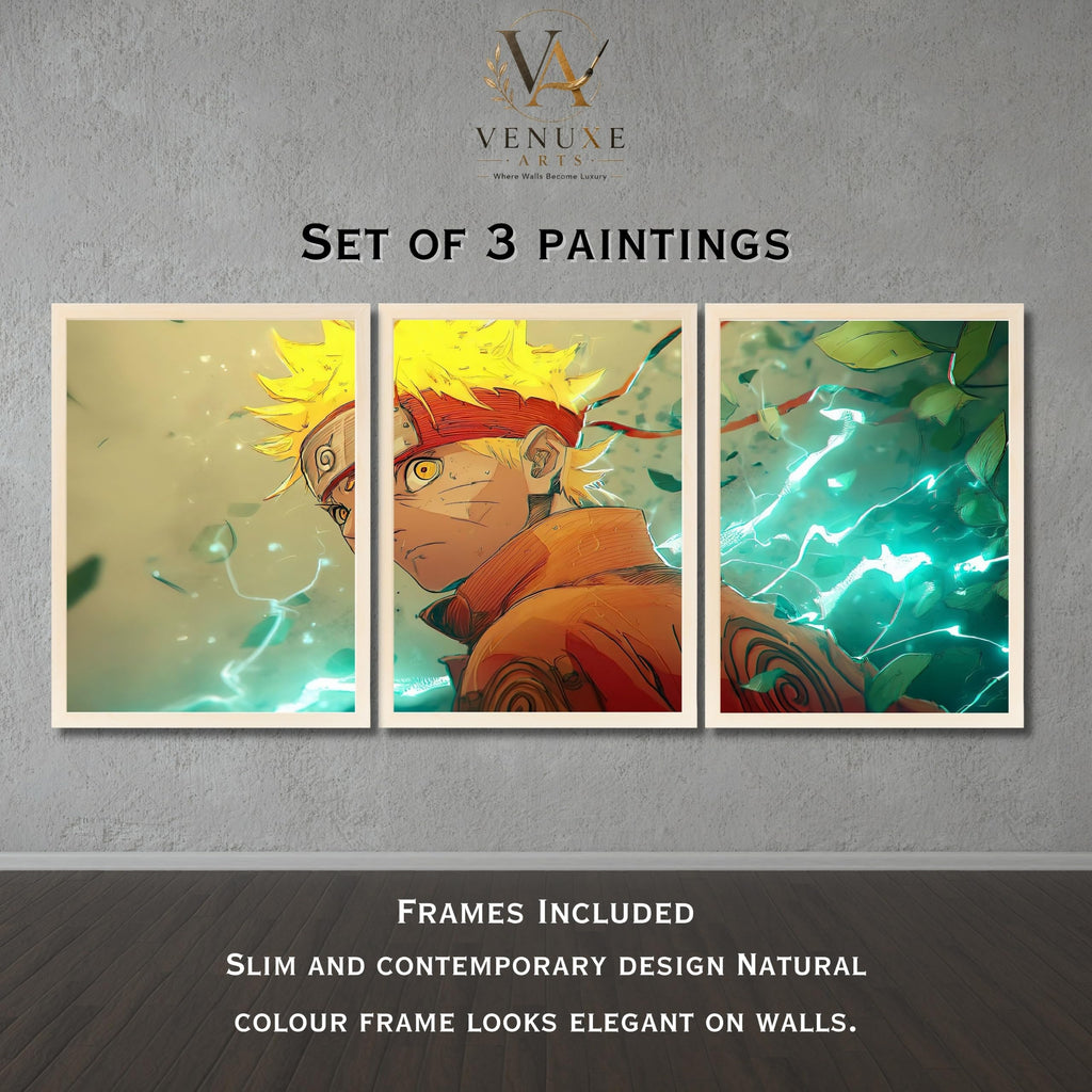 VENUXE ARTS Set Of 3 Anime Characters Wall Framed |Anime Characters Framed Poster for Living Room Bedroom Gaming Room Studio Wall Decor