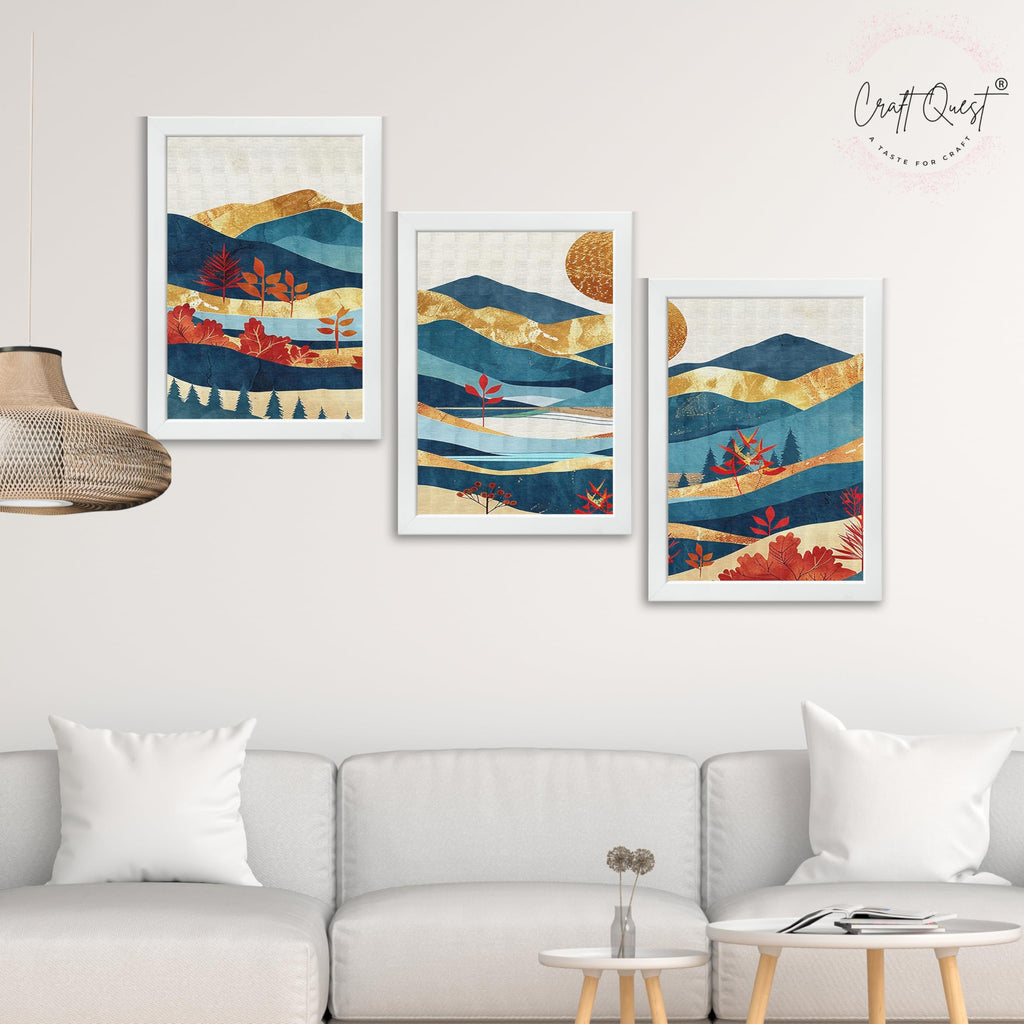 CRAFT QUEST Modern Art Pictures With Mountains & Trees Wall Art | Set of 3 Frames for Home Decoration | Ideal for Living Room, Bedroom & Offices