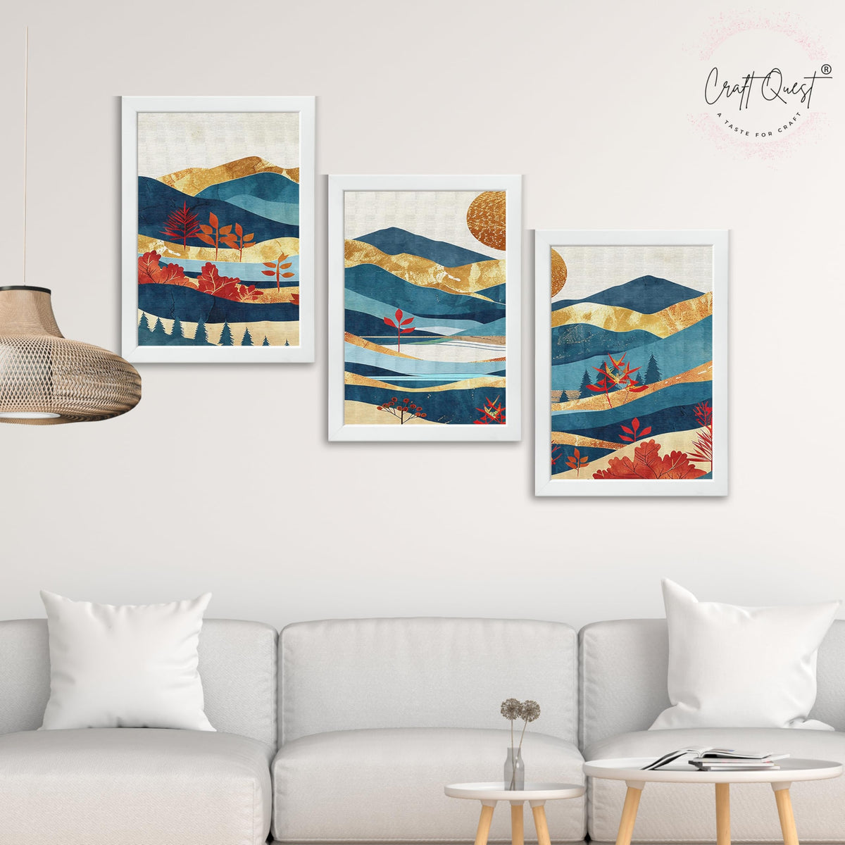 CRAFT QUEST Modern Art Pictures With Mountains & Trees Wall Art | Set of 3 Frames for Home Decoration | Ideal for Living Room, Bedroom & Offices