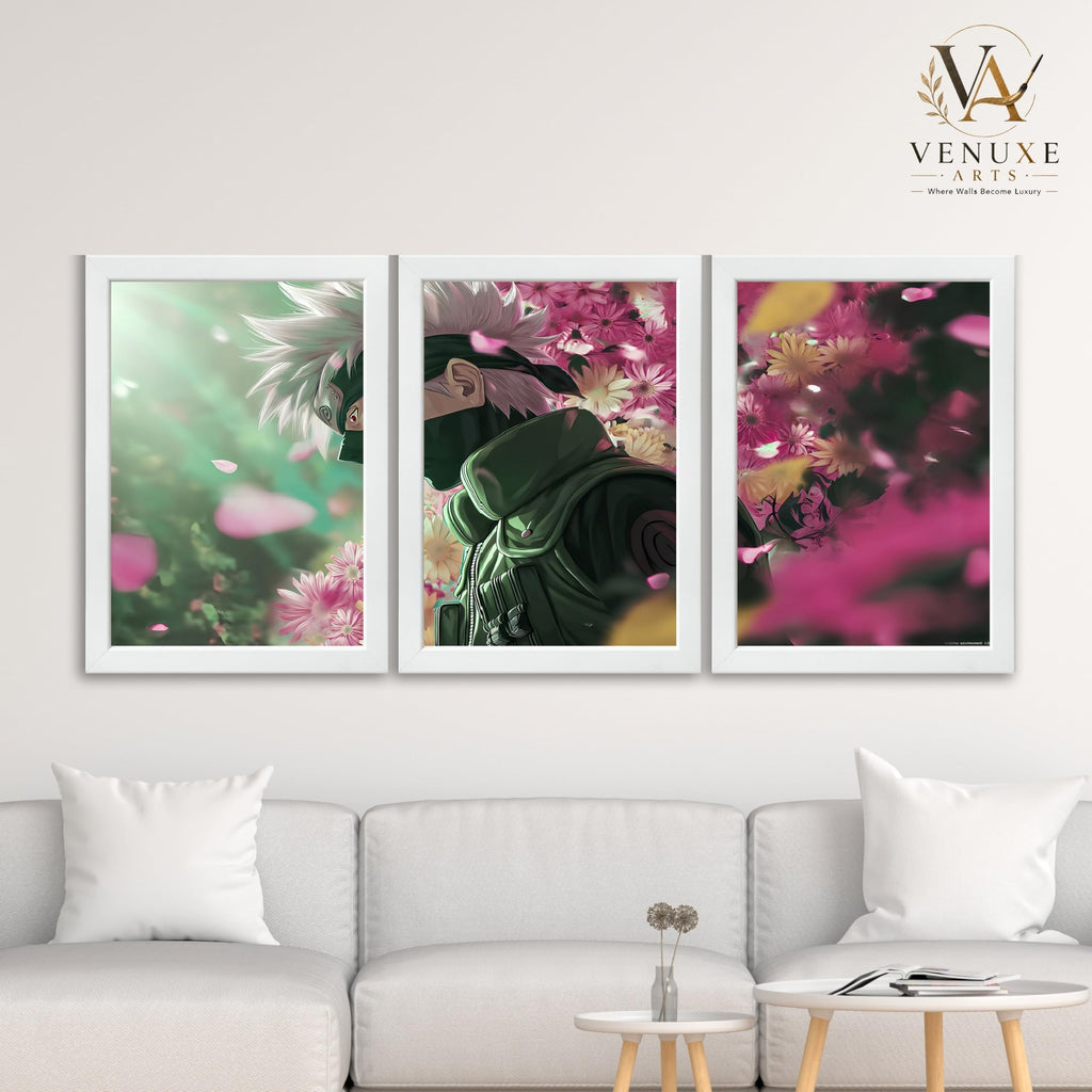 VENUXE ARTS Set Of 3 Anime Characters Wall Framed |Anime Characters Framed Poster for Living Room Bedroom Gaming Room Studio Wall Decor