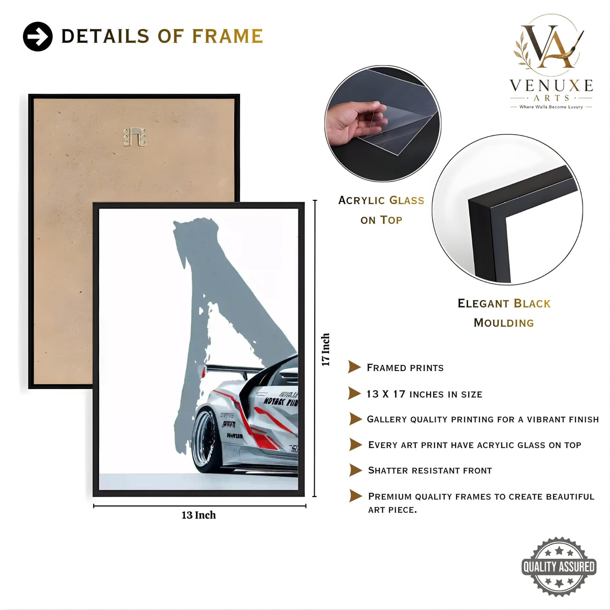 VENUXE ARTS Set Of 3 Big Sports Cars Framed Posters Gift Items for Boys Room Wall Decoration Bedroom Living Room Office Studio Décor | Car Poster Frame for Wall Décor