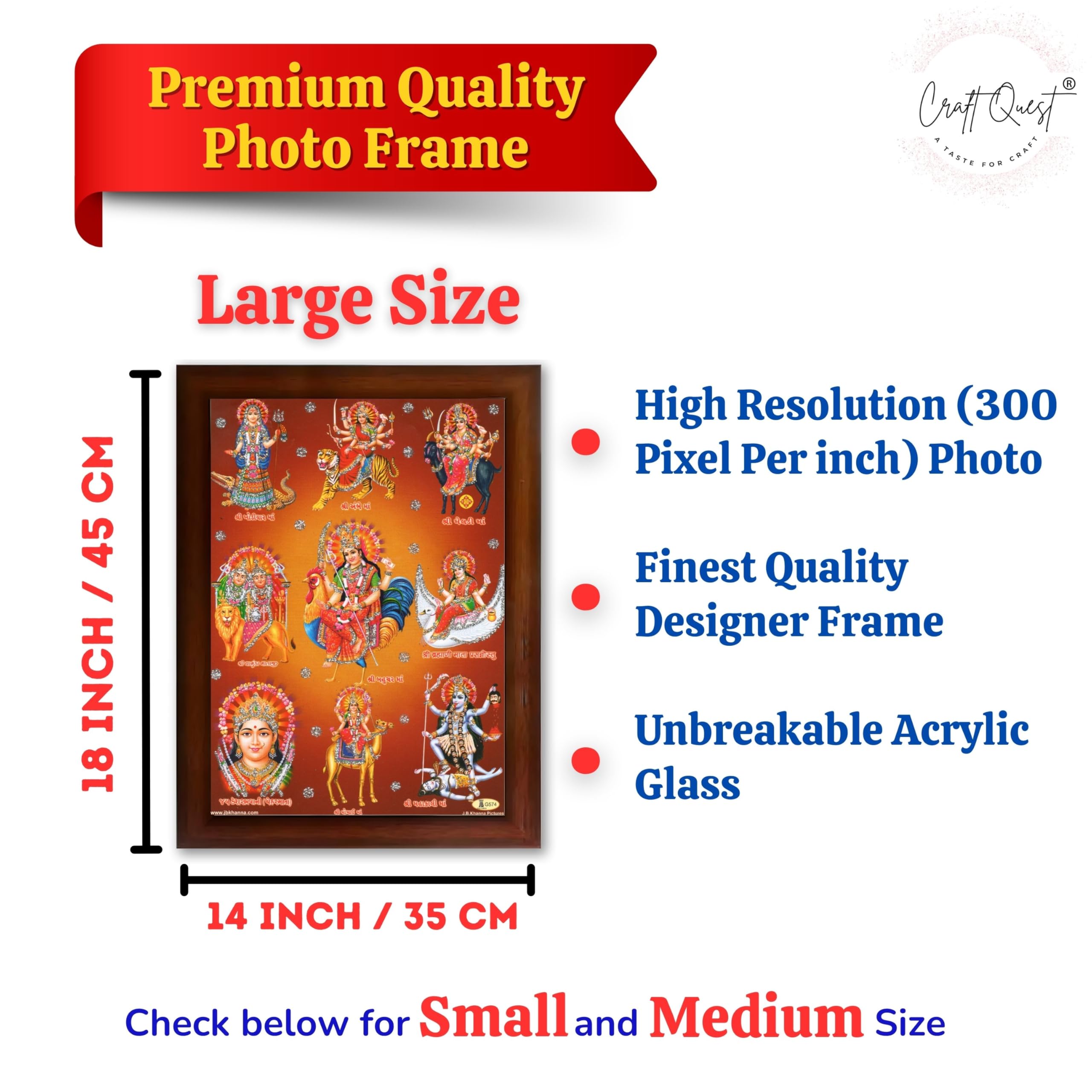 CRAFT QUEST Goddess Navdurga Durga MataJi Wall Painting Framed Home and Pooja Décor Item