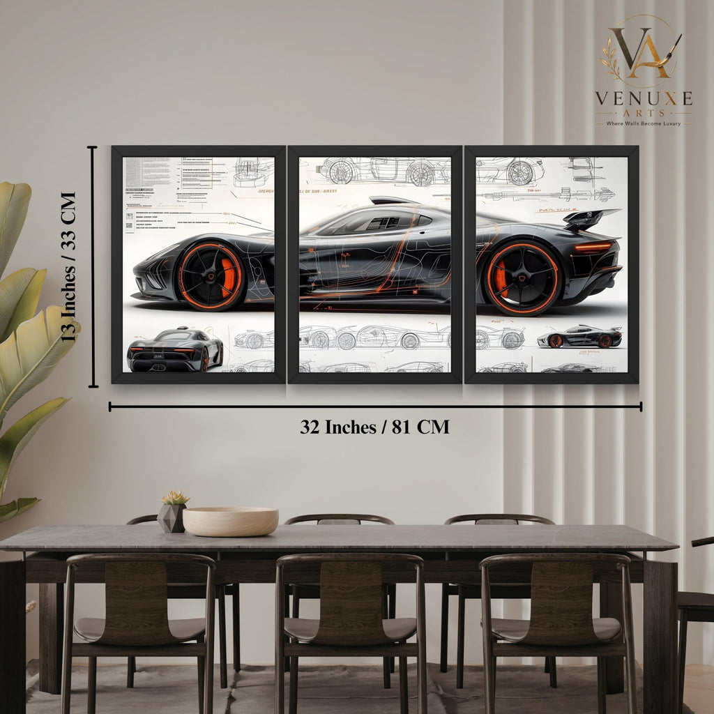 VENUXE ARTS Set Of 3 Big Sports Cars Framed Posters Gift Items for Boys Room Wall Decoration Bedroom Living Room Office Studio Décor | Car Poster Frame for Wall Décor