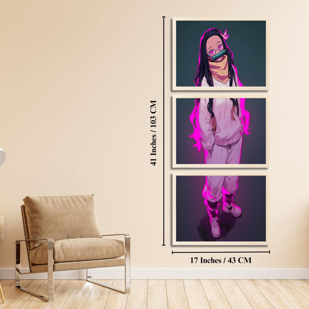 VENUXE ARTS Set Of 3 Anime Characters Wall Framed |Anime Characters Framed Poster for Living Room Bedroom Gaming Room Studio Wall Decor