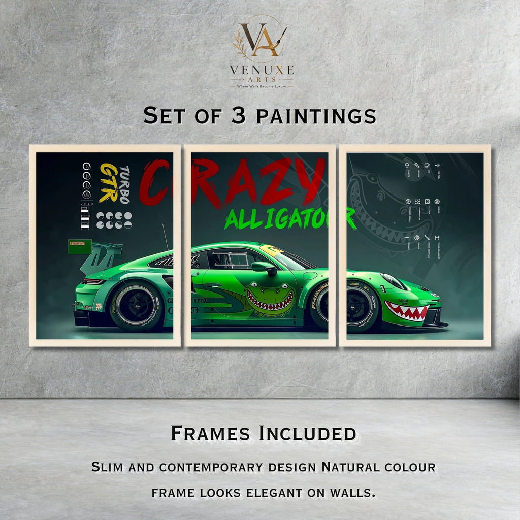 VENUXE ARTS Set Of 3 Big Sports Cars Framed Posters Gift Items for Boys Room Wall Decoration Bedroom Living Room Office Studio Décor | Car Poster Frame for Wall Décor