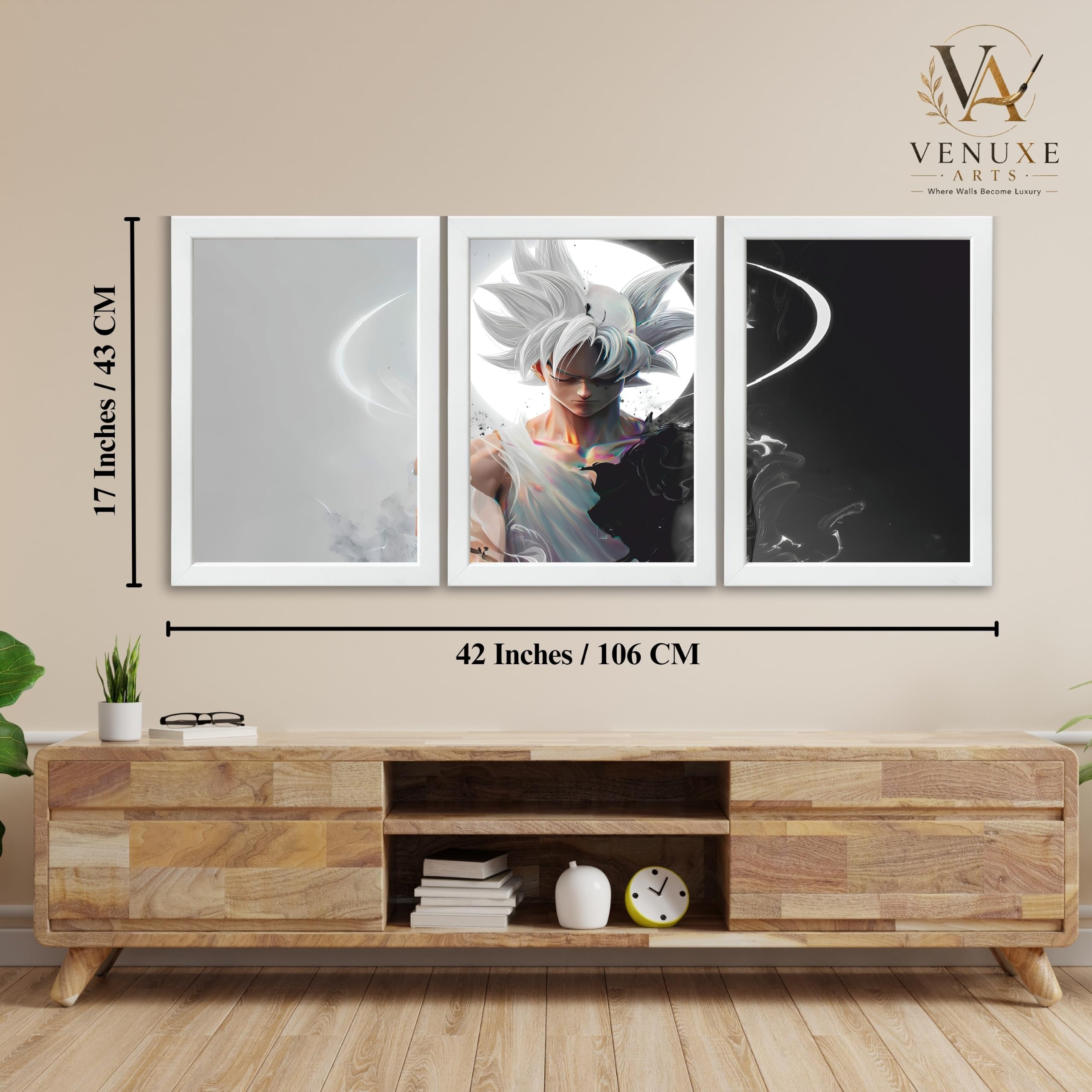 VENUXE ARTS Set Of 3 Anime Characters Wall Framed |Anime Characters Framed Poster for Living Room Bedroom Gaming Room Studio Wall Decor