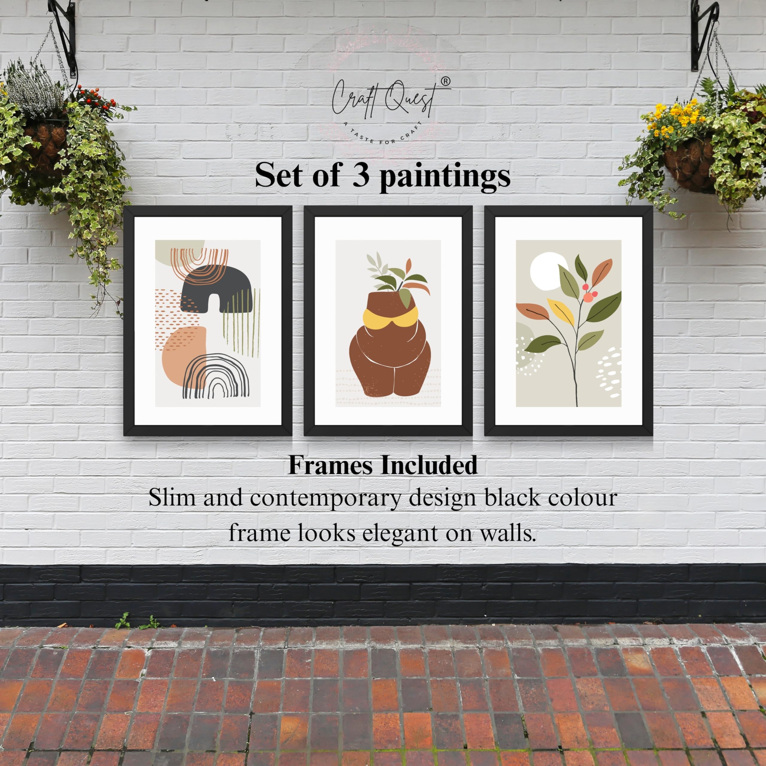 CRAFT QUEST Abstract Minimalist Art Modern Design | Set of 3 Frames for Home Decoration | Ideal for Living Room, Bedroom & Offices