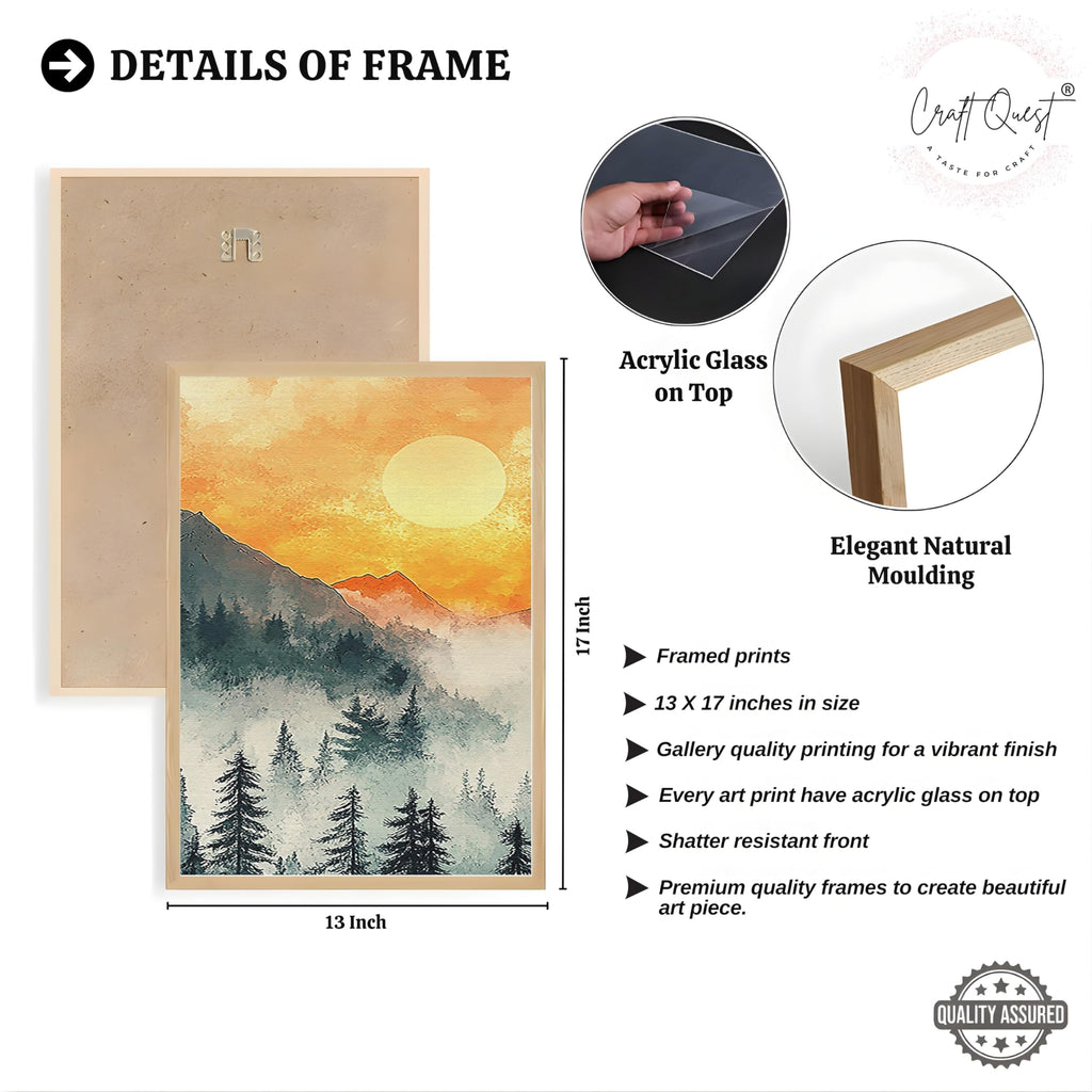 CRAFT QUEST Nature Inspired Paintings With Trees & Mountains Wall Art | Set of 3 Frames for Home Decoration | Ideal for Living Room, Bedroom & Office