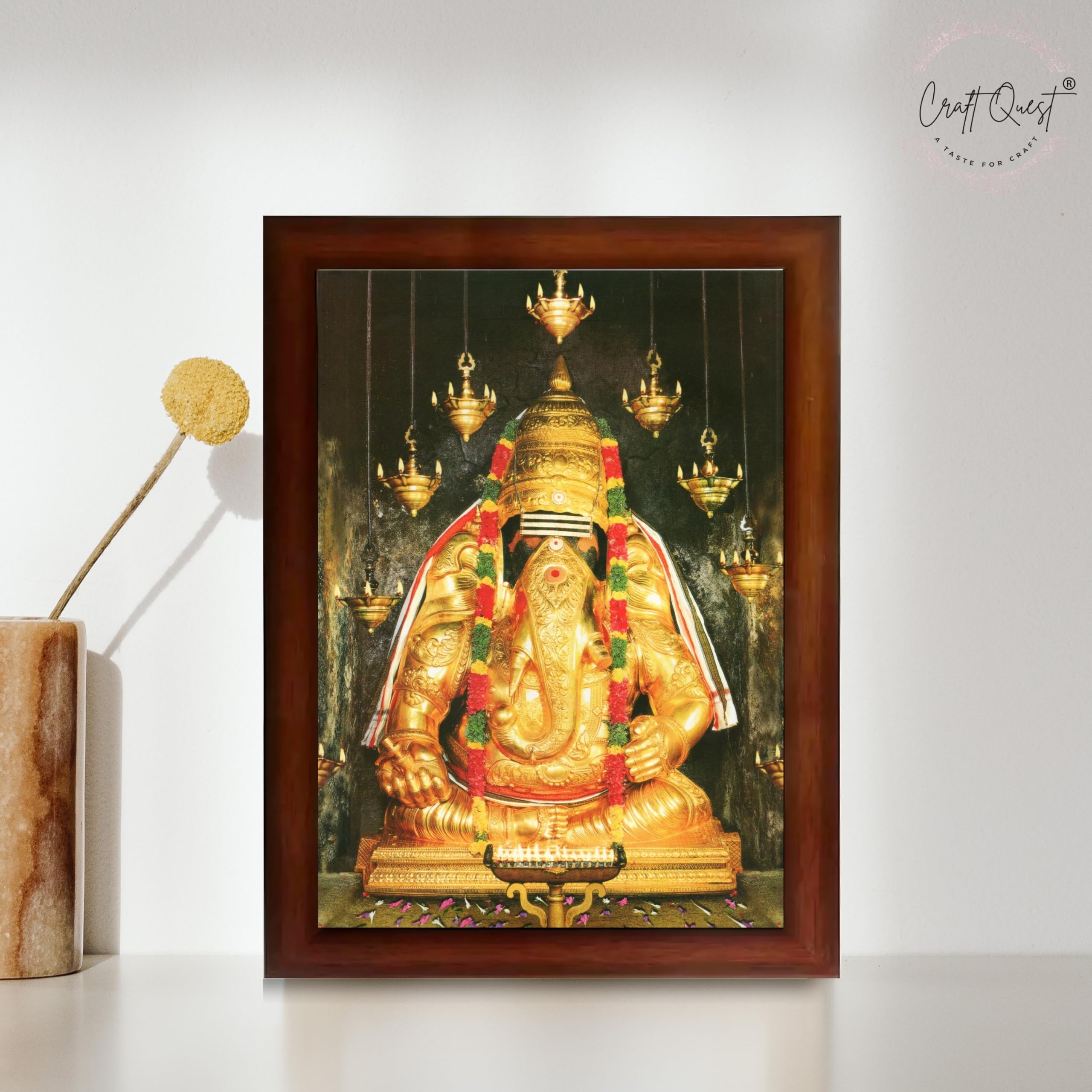 CRAFT QUEST Pillayarpatti Karpaga Vinayagar Hanging Wall Painting Photo Framed | South God Picture Frame for Home, Office, Temple & Gifting, Decor