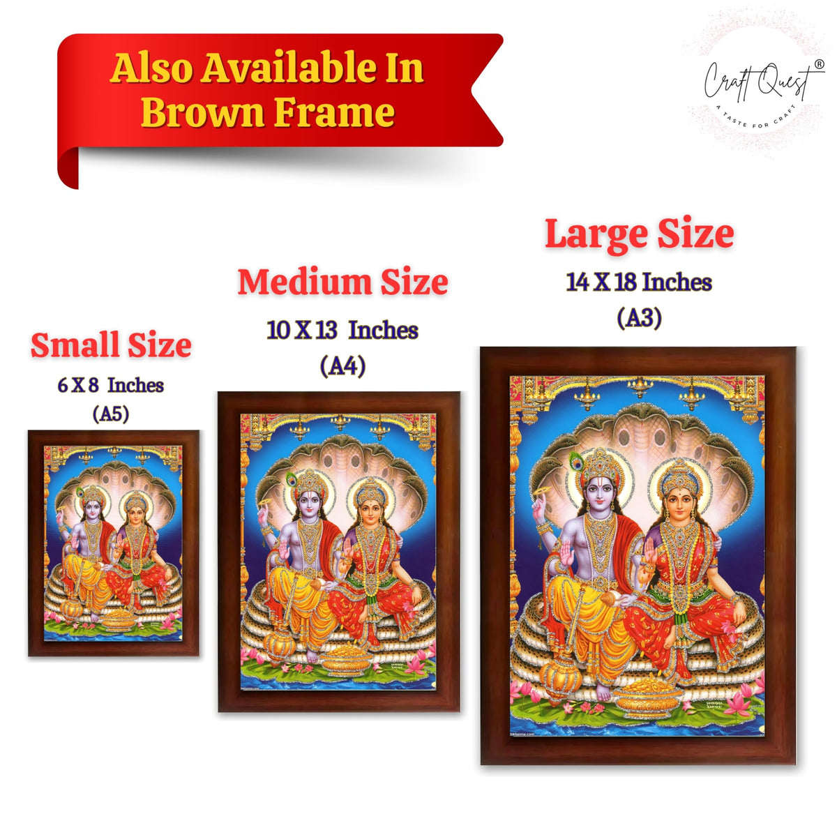 CRAFT QUEST Lord Vishnu and Goddess Lakshmi Giving Blessing on Shesh naag Glitter Painting with Golden Synthetic Frame