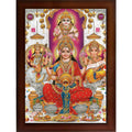 Craft Quest Kuber dev Lakshmi mata with Ganesh ji and Saraswati maa Wall Painting Frame Home Decor (Synthetic, Matte Finish, Brown, Large Size, 14 X 10 Inch)