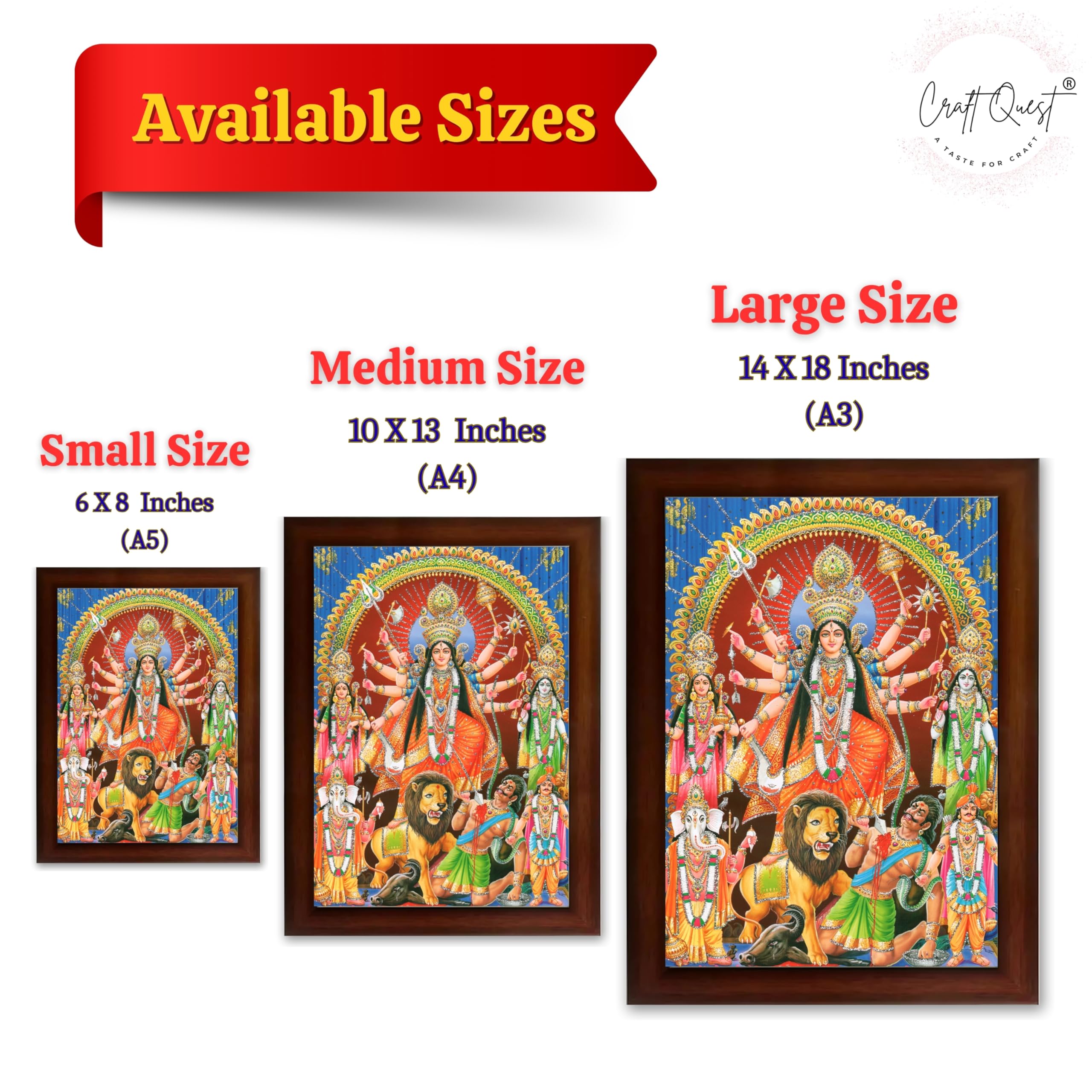 CRAFT QUEST Durga mata Mahishasura Mardini | Mahisasur Mardhini Durga Wall Painting Framed, Goddess Religious Painting