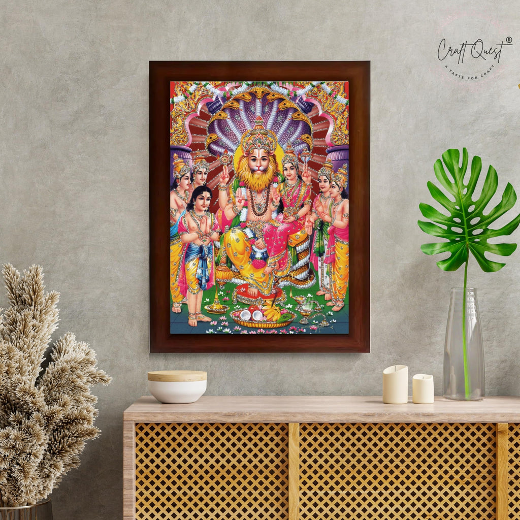 CRAFT QUEST Narasimha Swamy Lord Narsingh Bhagwan Photo Framed | Acrylic Glass, Lightweight | Ideal for Home, Office, Temple & Puja Room, Wall Decor