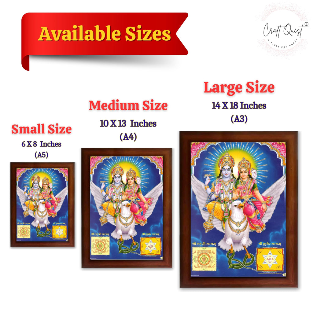 CRAFT QUEST Lord Vishnu and Goddess Lakshmi Giving Blessing on Garud, Glitter Work Painting