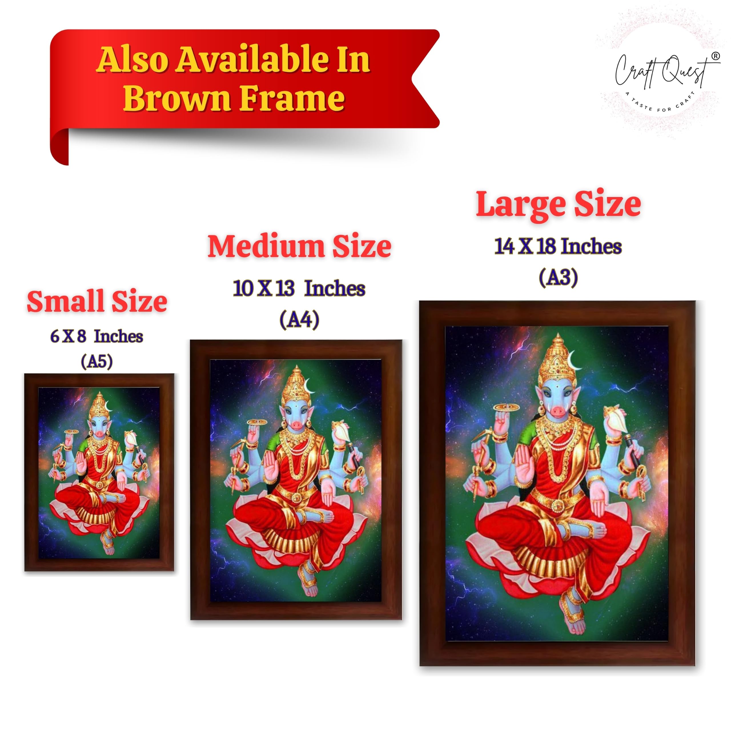 CRAFT QUEST Varahi Amman amma Photo Varahi Wall Painting Photo Frame With Acrylic Glass| South Devi Frame for Home, Office, Temple & Gifting