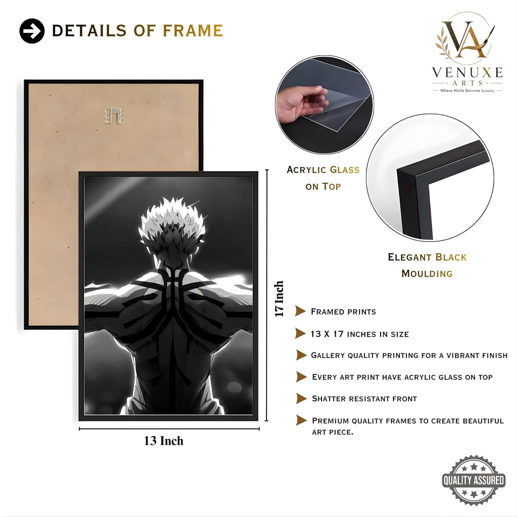 VENUXE ARTS Set Of 3 Anime Characters Wall Framed |Anime Characters Framed Poster for Living Room Bedroom Gaming Room Studio Wall Decor