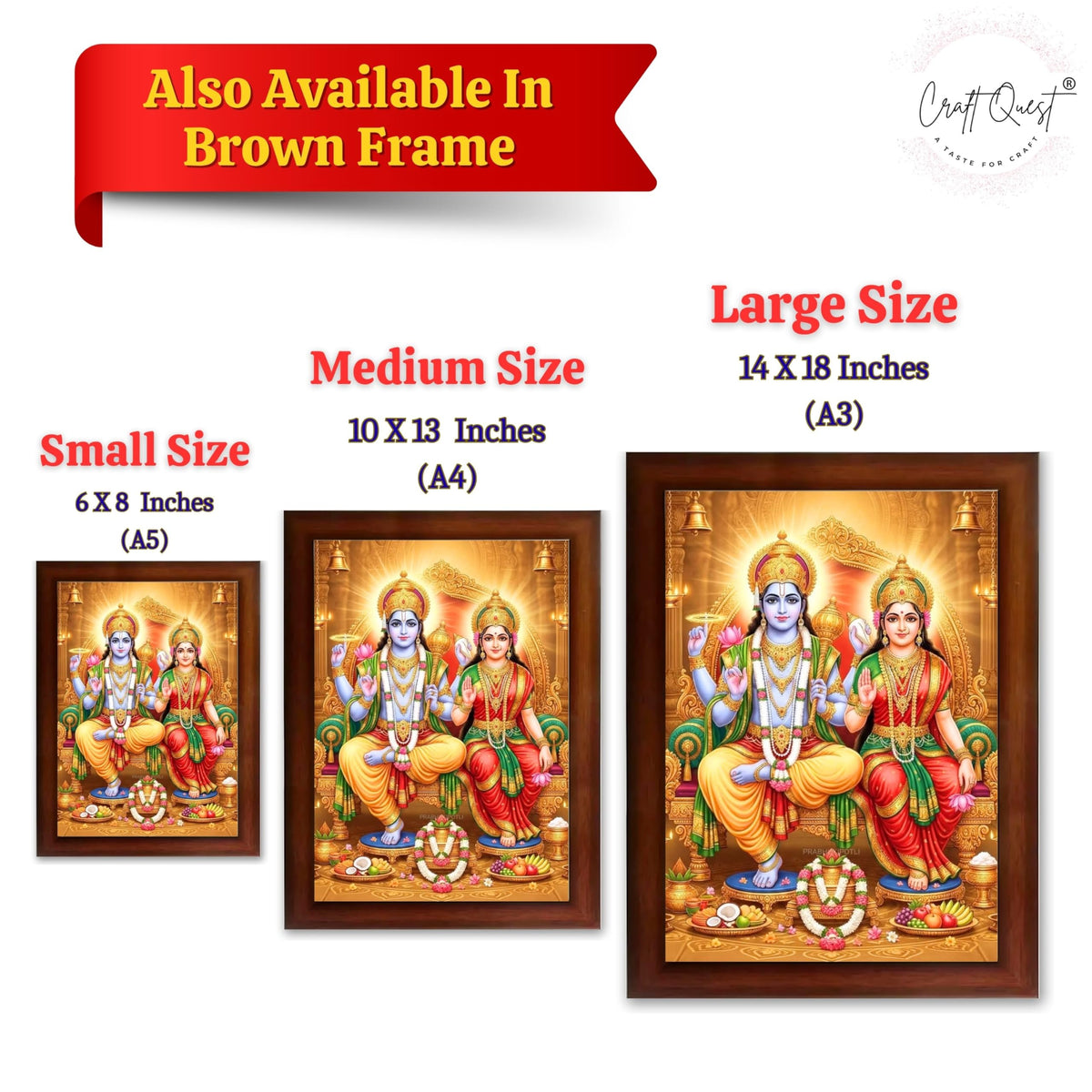 CRAFT QUEST Laxmi Vishnu Dev Lakshmi Devi Laxmi Narayan Ji Wall Painting Framed Home Decor, Religious Photo Frame