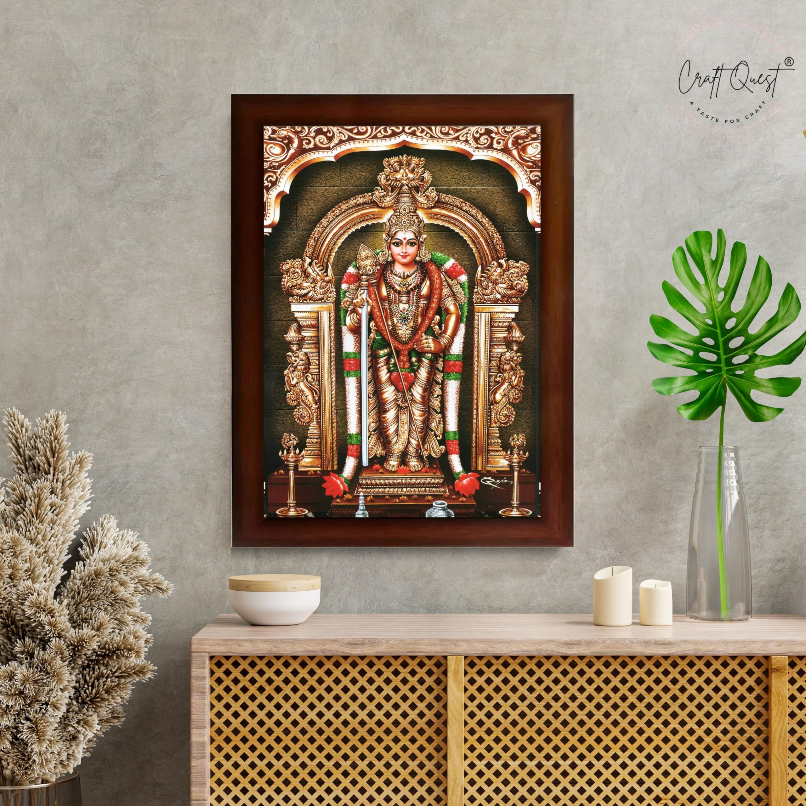 CRAFT QUEST Tiruchendur Murugan Lord Subramanya Swamy Wall Painting Framed | South God Picture Frame for Home, Office, Temple & Gifting
