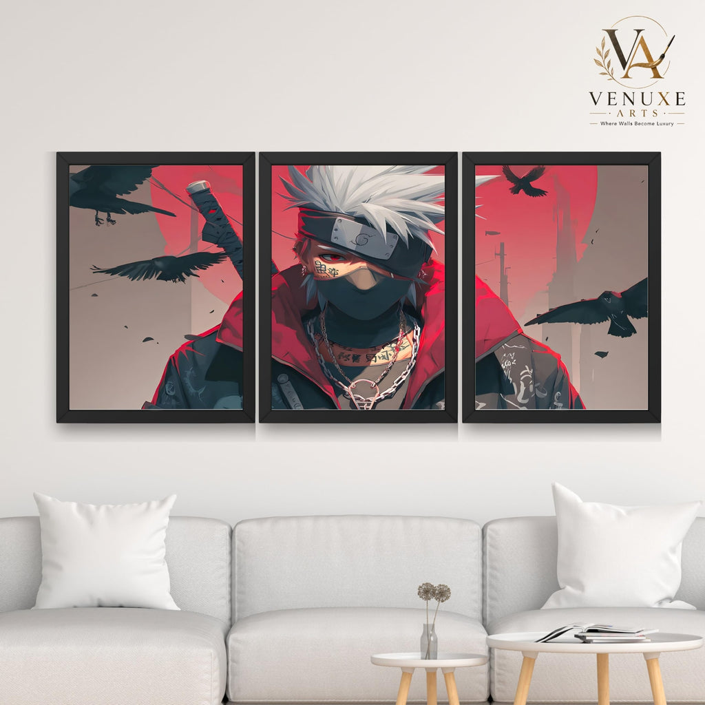 VENUXE ARTS Set Of 3 Anime Characters Wall Framed |Anime Characters Framed Poster for Living Room Bedroom Gaming Room Studio Wall Decor