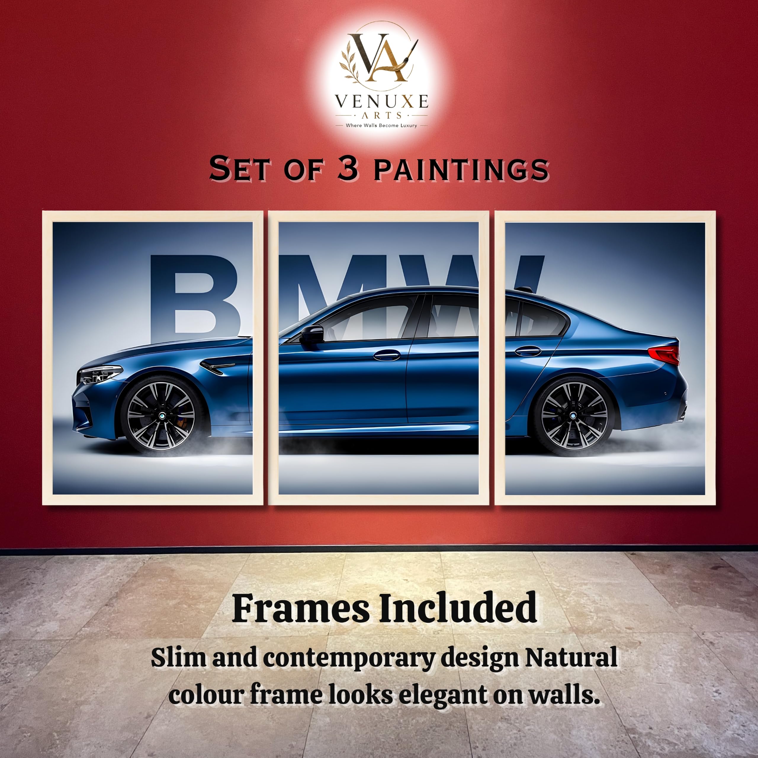 VENUXE ARTS Set Of 3 Big Sports Cars Framed Posters Gift Items for Boys Room Wall Decoration Bedroom, Living Room, Office, Studio Décor | Car Poster Frame for Wall Décor