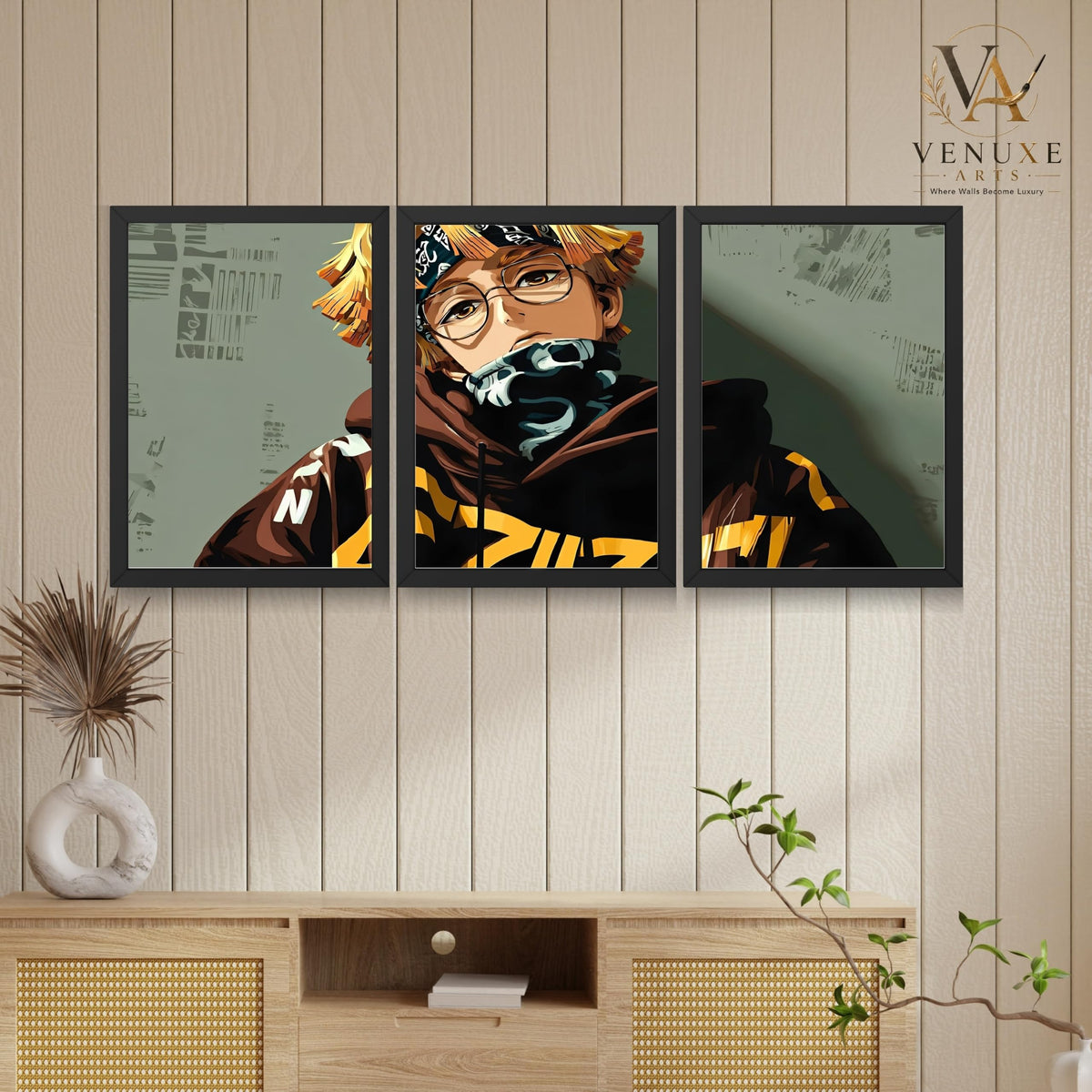 VENUXE ARTS Set Of 3 Anime Characters Wall Framed |Anime Characters Framed Poster for Living Room Bedroom Gaming Room Studio Wall Decor