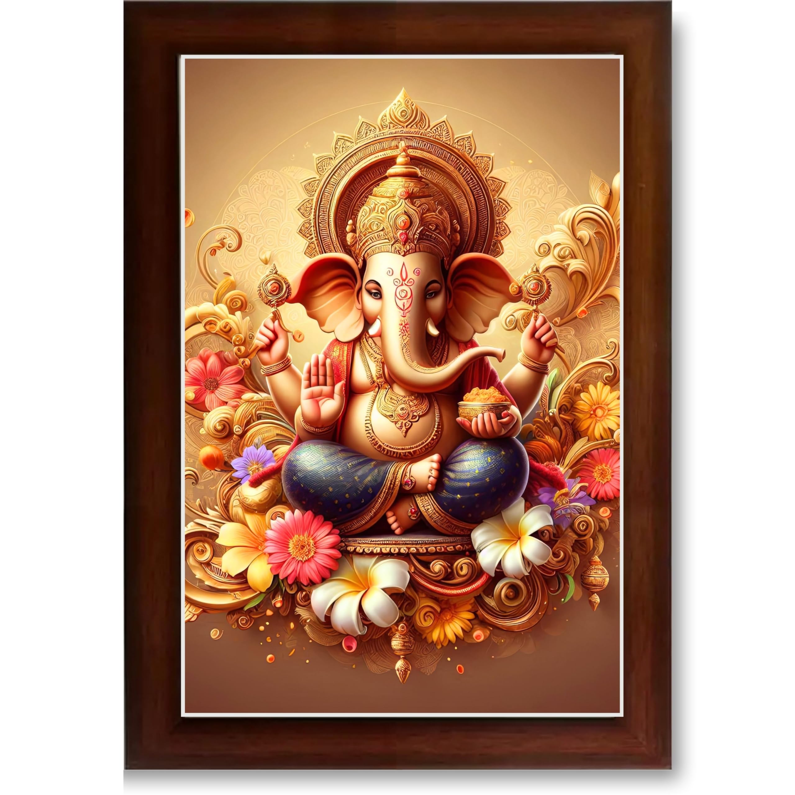 CRAFT QUEST Ganesh Ganesha Art Framed Painting Ready to Hang and Wall Home Decor
