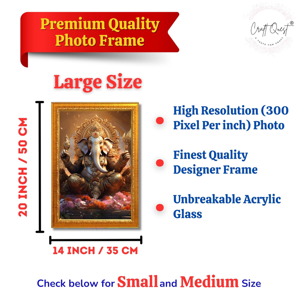 CRAFT QUEST Lord Ganesha Art Framed Wall Painting With Frame For Home and Pooja,Office Décor Items