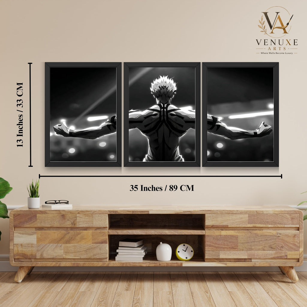VENUXE ARTS Set Of 3 Anime Characters Wall Framed |Anime Characters Framed Poster for Living Room Bedroom Gaming Room Studio Wall Decor
