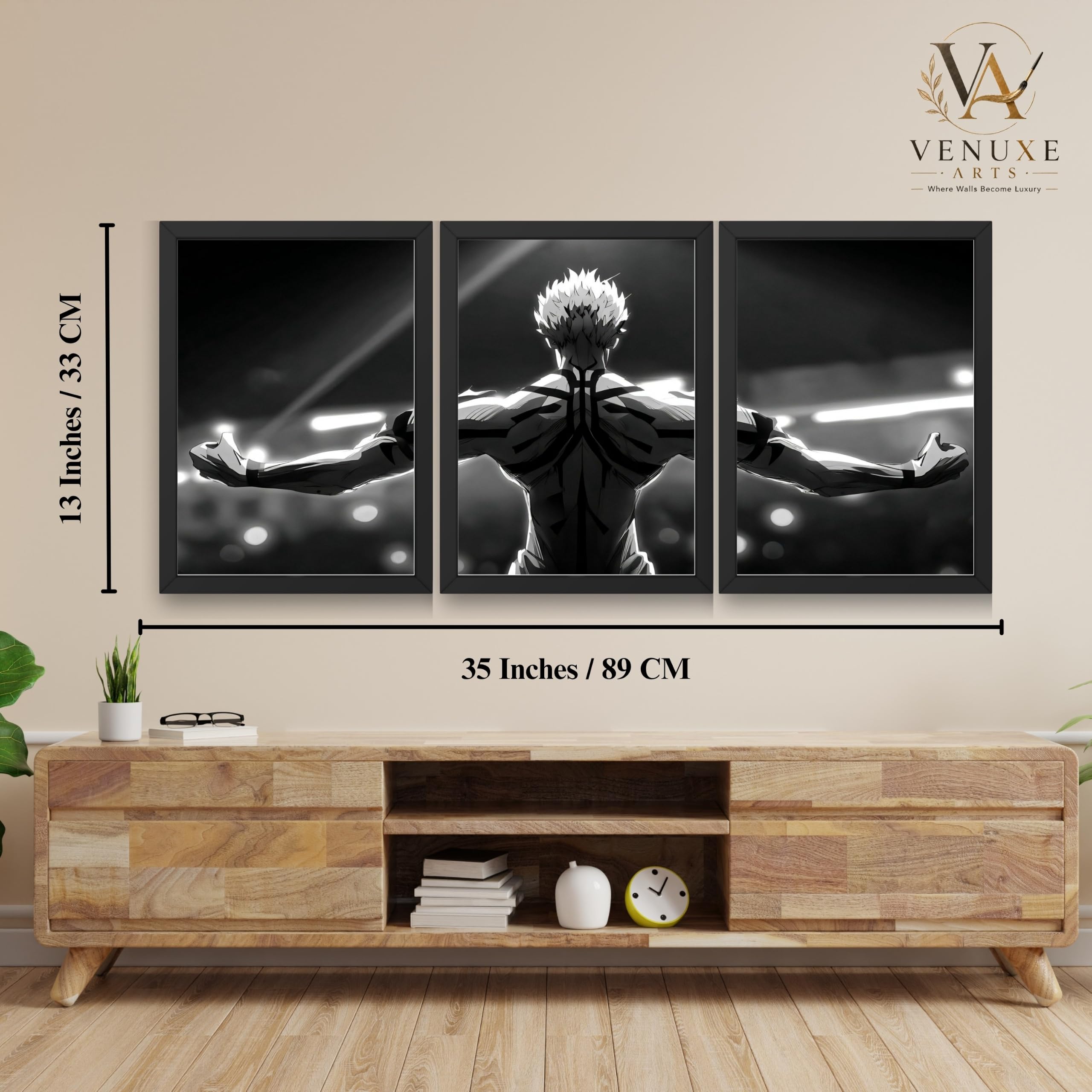 VENUXE ARTS Set Of 3 Anime Characters Wall Framed |Anime Characters Framed Poster for Living Room Bedroom Gaming Room Studio Wall Decor