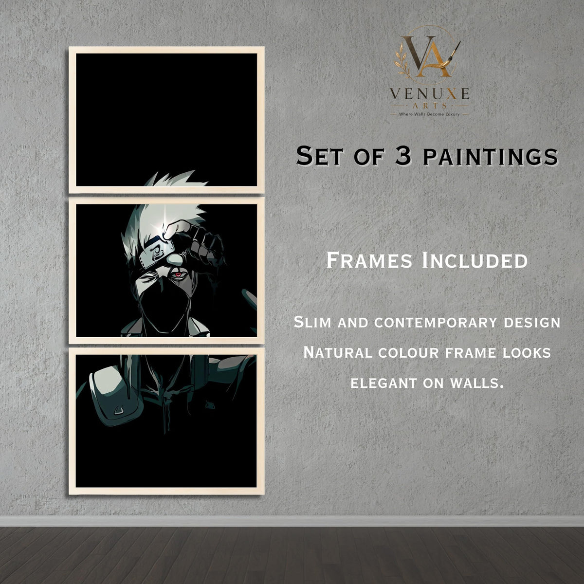 VENUXE ARTS Set Of 3 Anime Characters Wall Framed |Anime Characters Framed Poster for Living Room Bedroom Gaming Room Studio Wall Decor