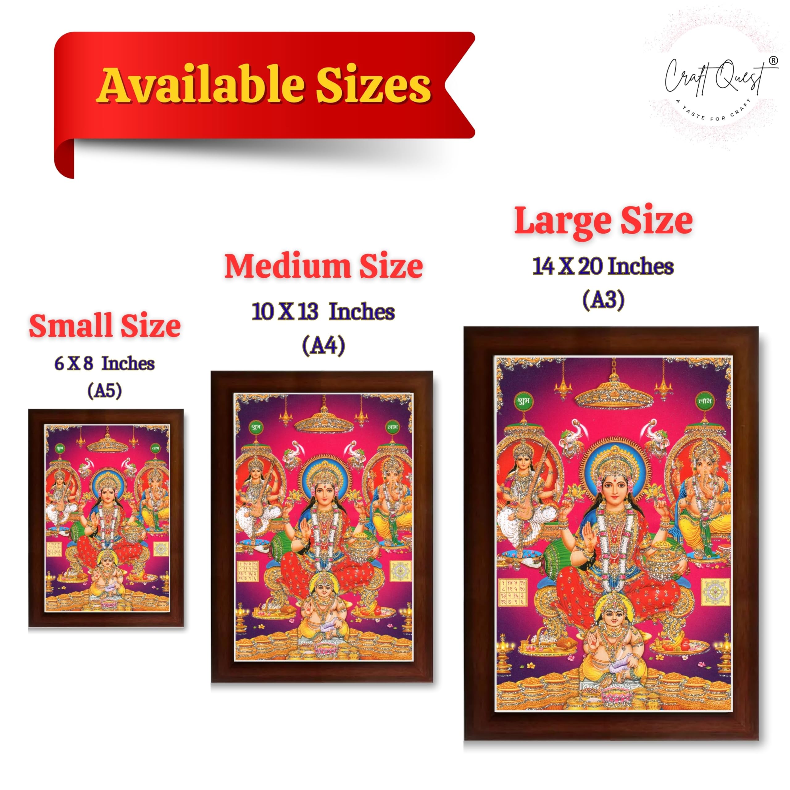 CRAFT QUEST Laxmi Ganesh Saraswati Religious Photo Frame for Wall, Table, Office, Temple, Pooja, Living Room and Home Decor Item