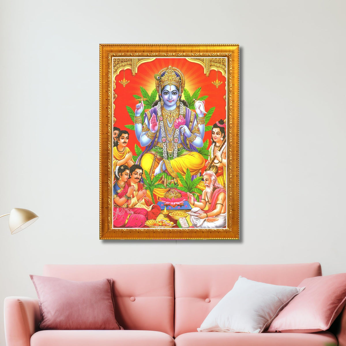 CRAFT QUEST Lord Satyanarayana Swami| Bhagwan Satyanarayan Wall Painting Religious Wood Photo Frame with Acrylic glass