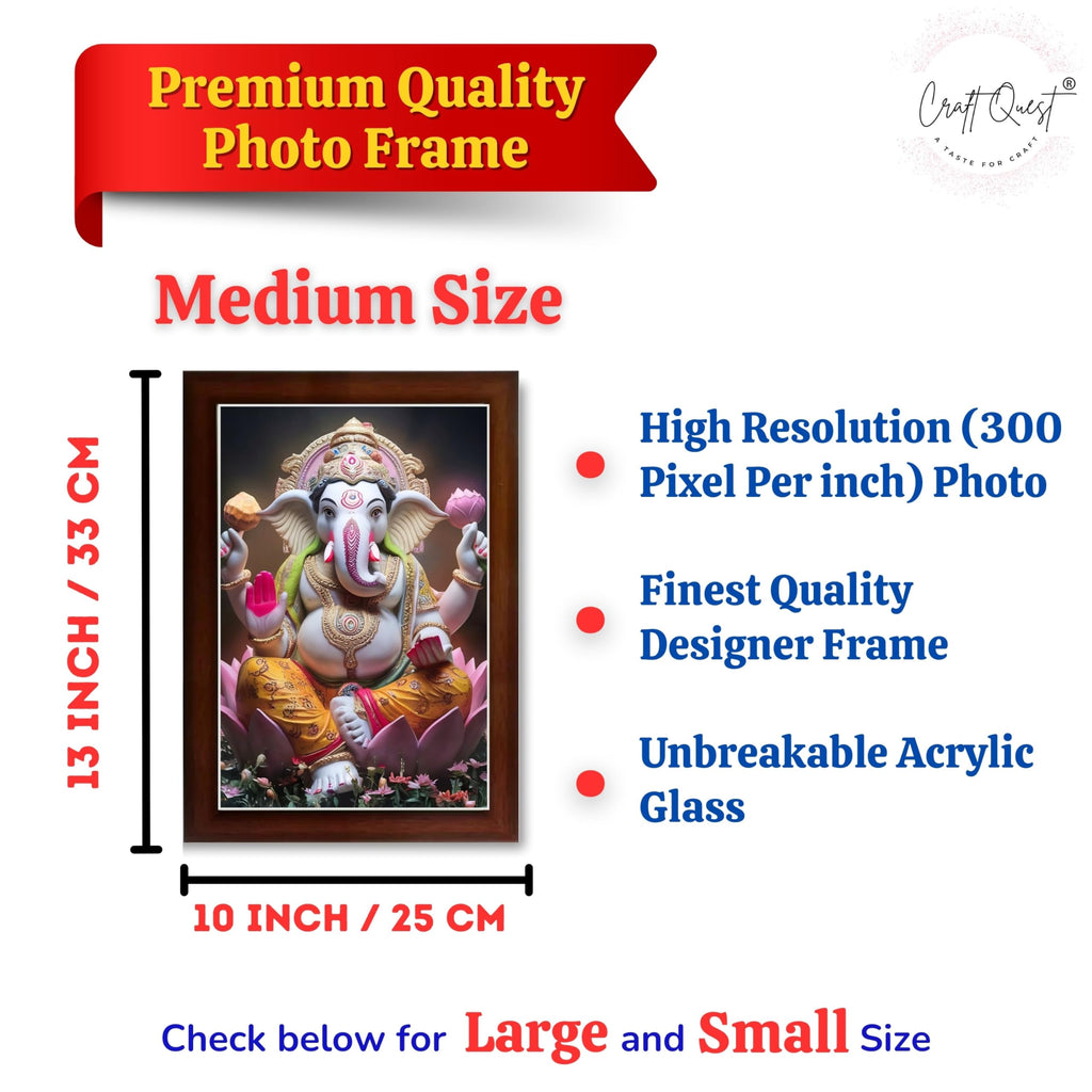 CRAFT QUEST Lord Ganesha Ganesh ji Art Framed Wall Painting With Frame For Home and Pooja,Office Décor Items