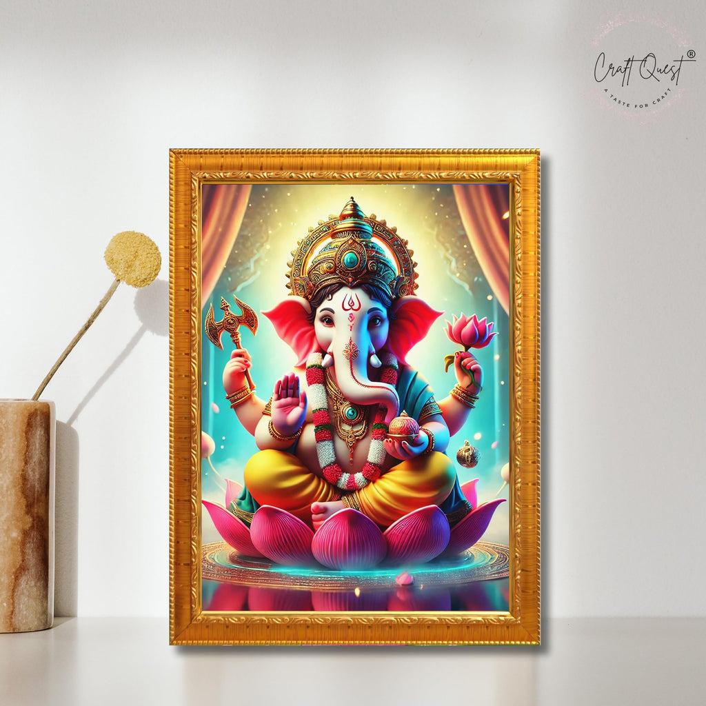 CRAFT QUEST Lord Ganesha Ji Laminated God Photo Frame Wall Decor Mandir Pooja Poster Religious Painting Home Office Gift GA-219