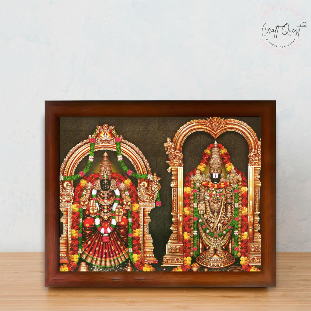 CRAFT QUEST Tirupati Balaji Padmavati Venkateshwara Swamy Wall Painting Photo Frame | South God Frame for Home, Office, Temple & Gifting