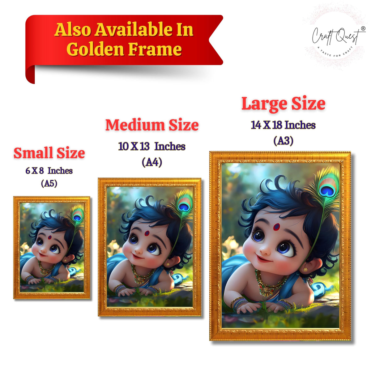 CRAFT QUEST Bal Gopal Painting Kanha Ji Poster | Laddu Lord Makhan Chor | Walls Home Bedroom Living Room Decoration Gift.