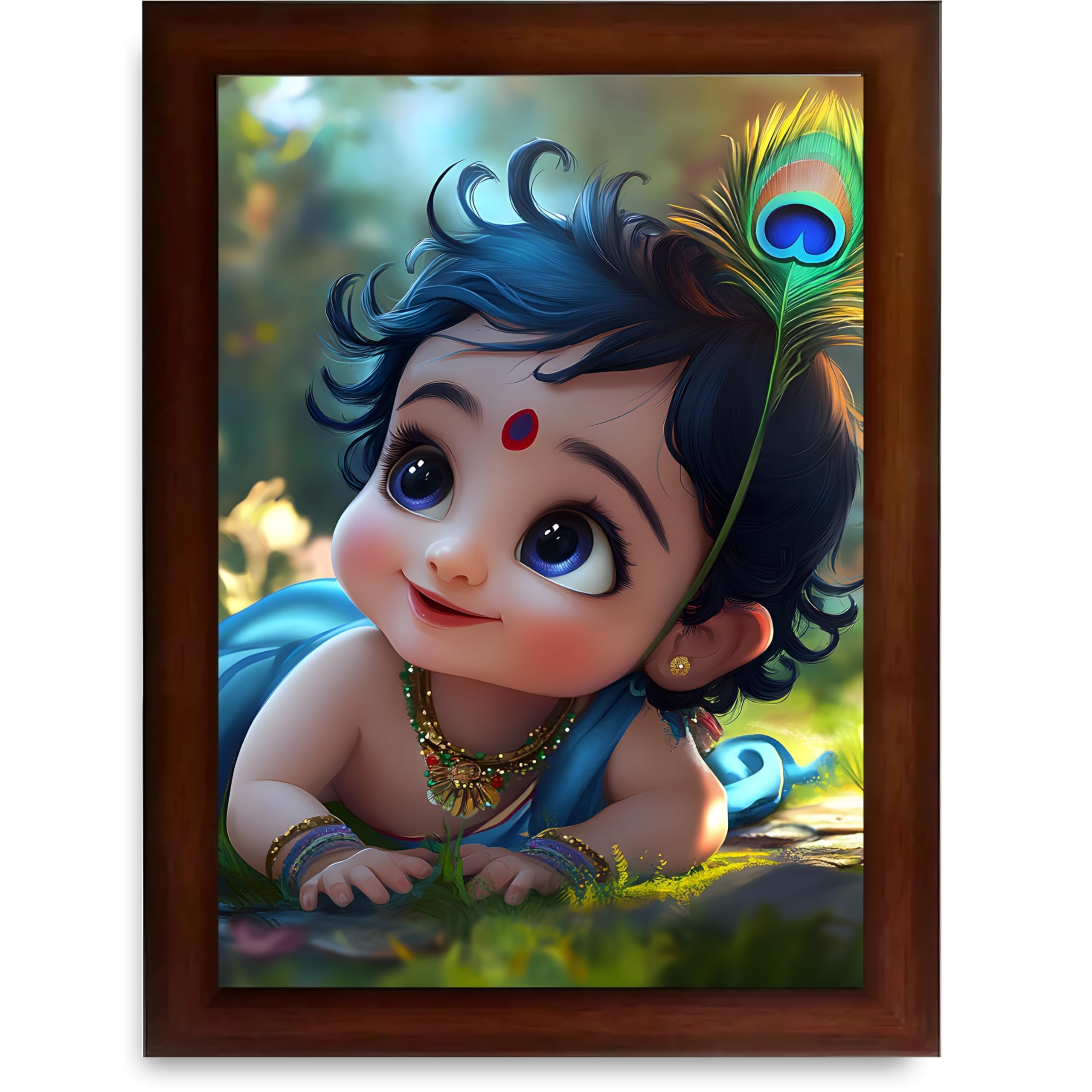 CRAFT QUEST Bal Gopal Painting Kanha Ji Poster | Laddu Lord Makhan Chor | Walls Home Bedroom Living Room Decoration Gift.
