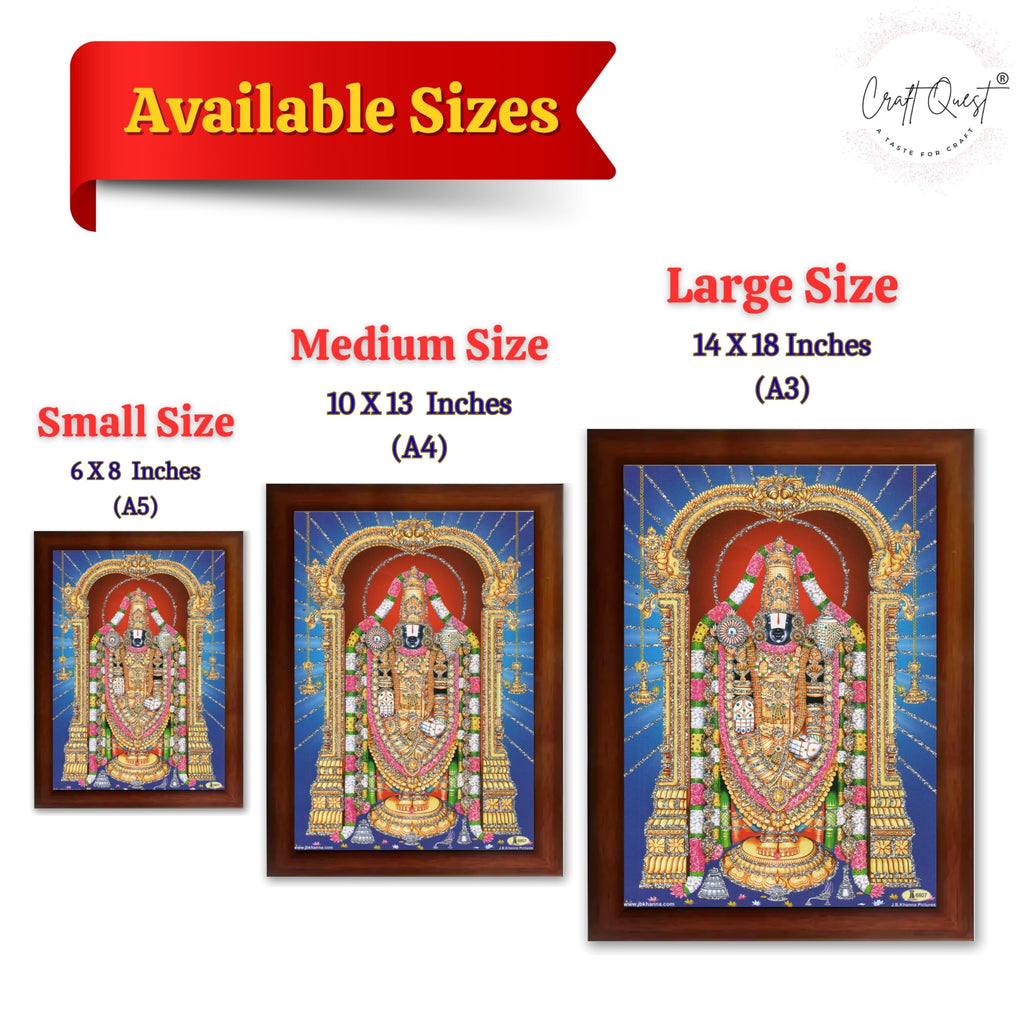 CRAFT QUEST Tirupati Balaji Lakshmi Venkateshwara venkateshwer Swamy Wall Painting Framed, Home, Temple, Pooja, Wall Décor Item