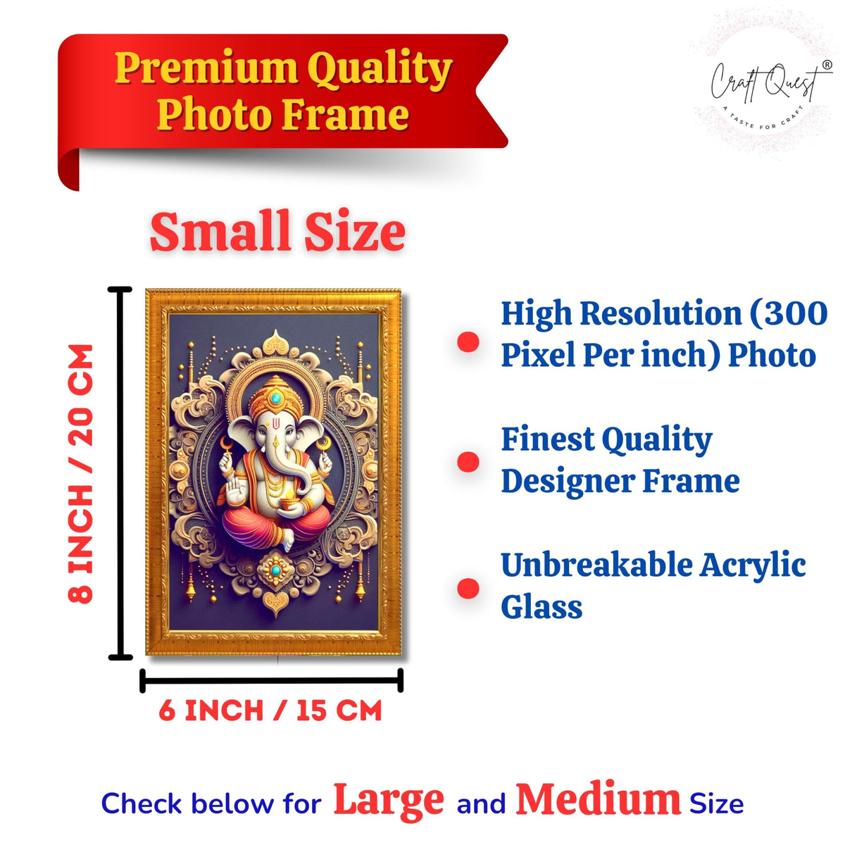 CRAFT QUEST Ganesh Ganpati Ganesha Art Framed Painting Ready to Hang and Wall Home Decor