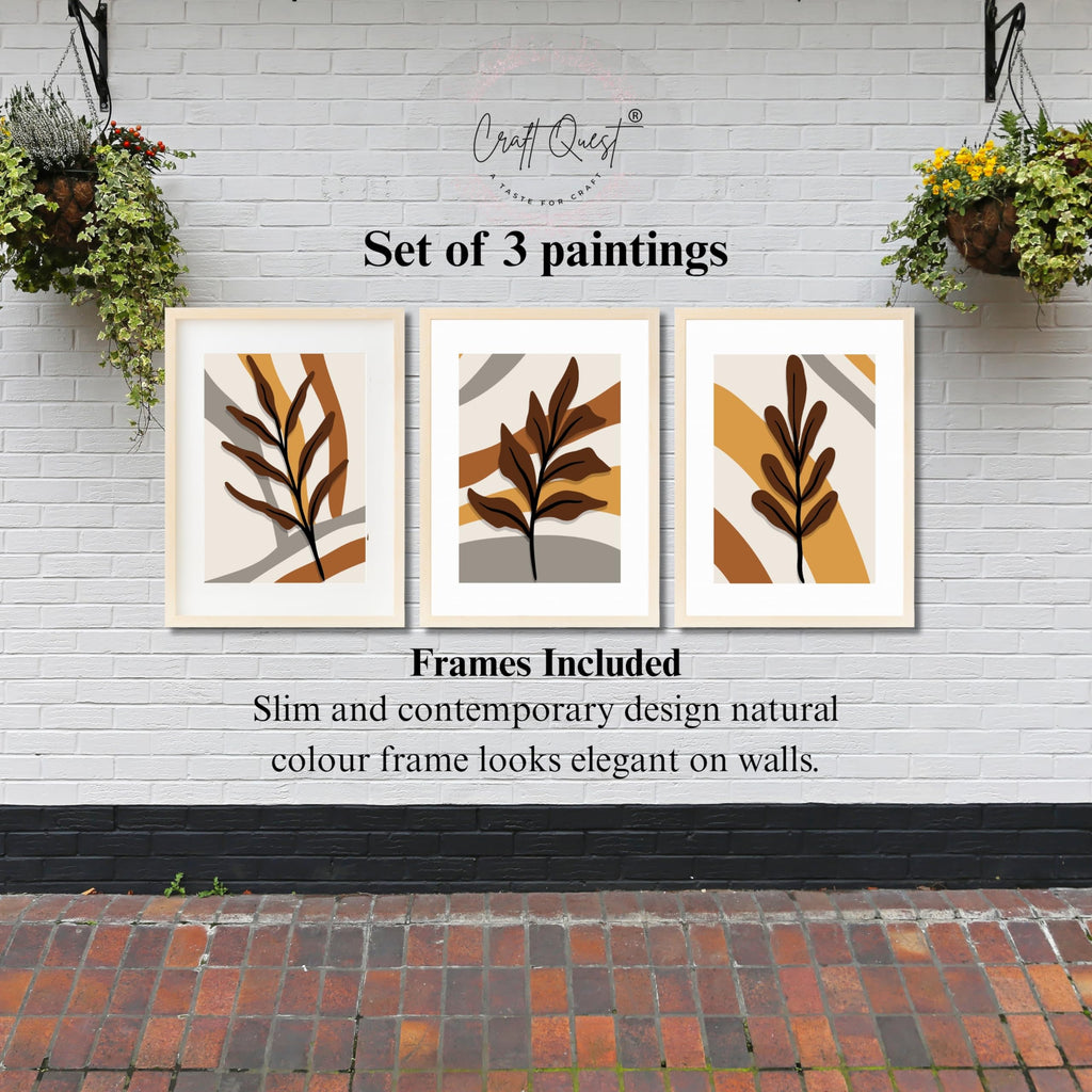 CRAFT QUEST Wall Art Decor Paintings | Set of 3 BOHO Wall Art Frames for Home Decoration | Ideal for Living Room, Bedrooms & Offices