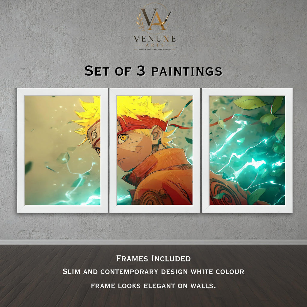 VENUXE ARTS Set Of 3 Anime Characters Wall Framed |Anime Characters Framed Poster for Living Room Bedroom Gaming Room Studio Wall Decor